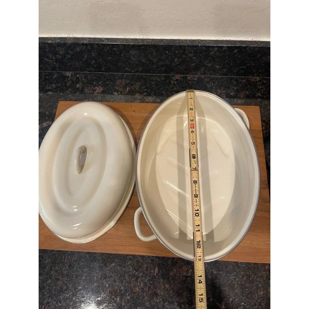 13 X 9 White Enamel Porcelain Roasting Pan With lid